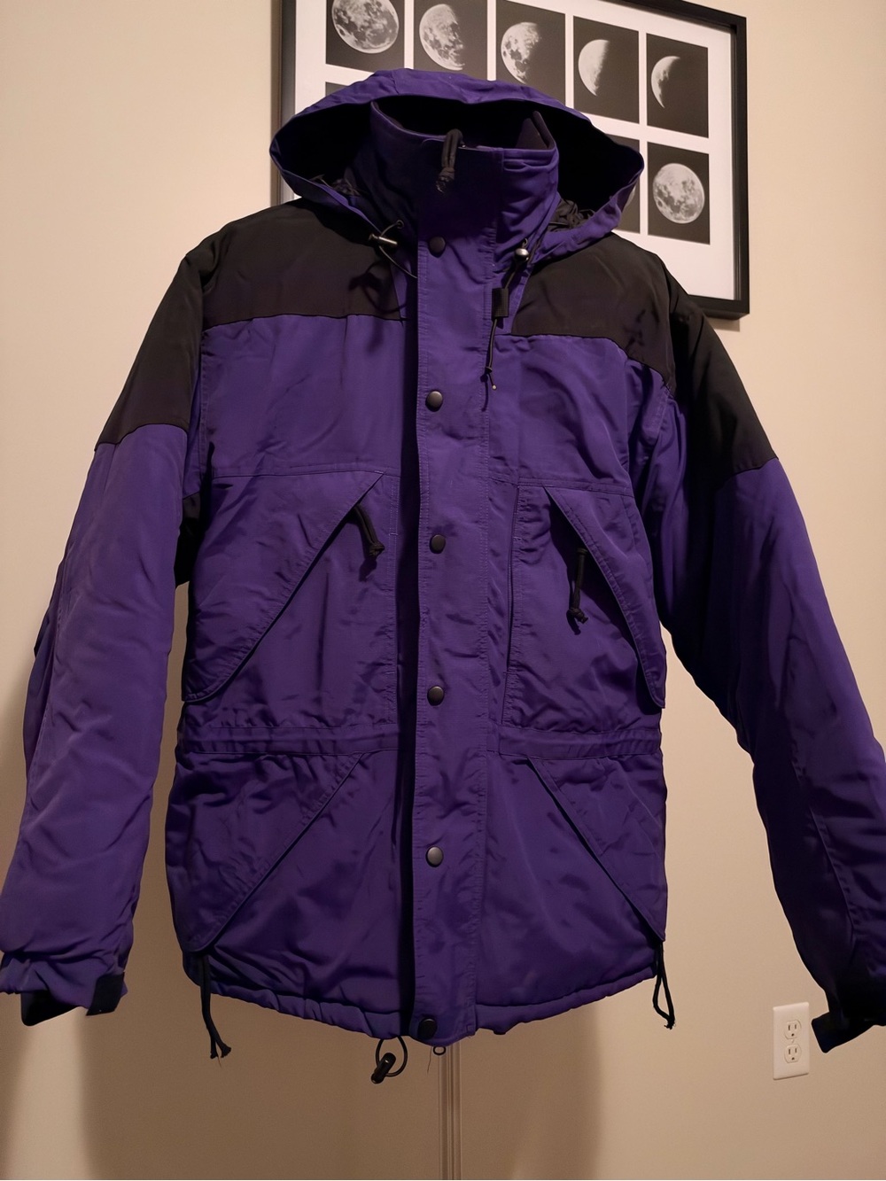 Game Sportswear men’s  Ski Jacket Hooded Nylon Zip/Button Purple/Black S